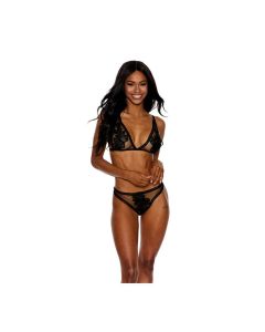 Mesh Bra w/Floral Embroidered Cups & Panty Black XXL